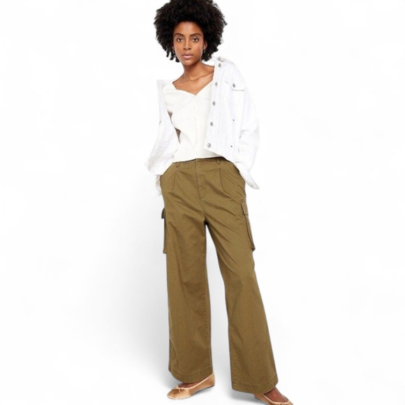 Old Navy Pants - Old Navy Extra High Rise Wide Leg Cargo‎ Pants Moss Green Sz M